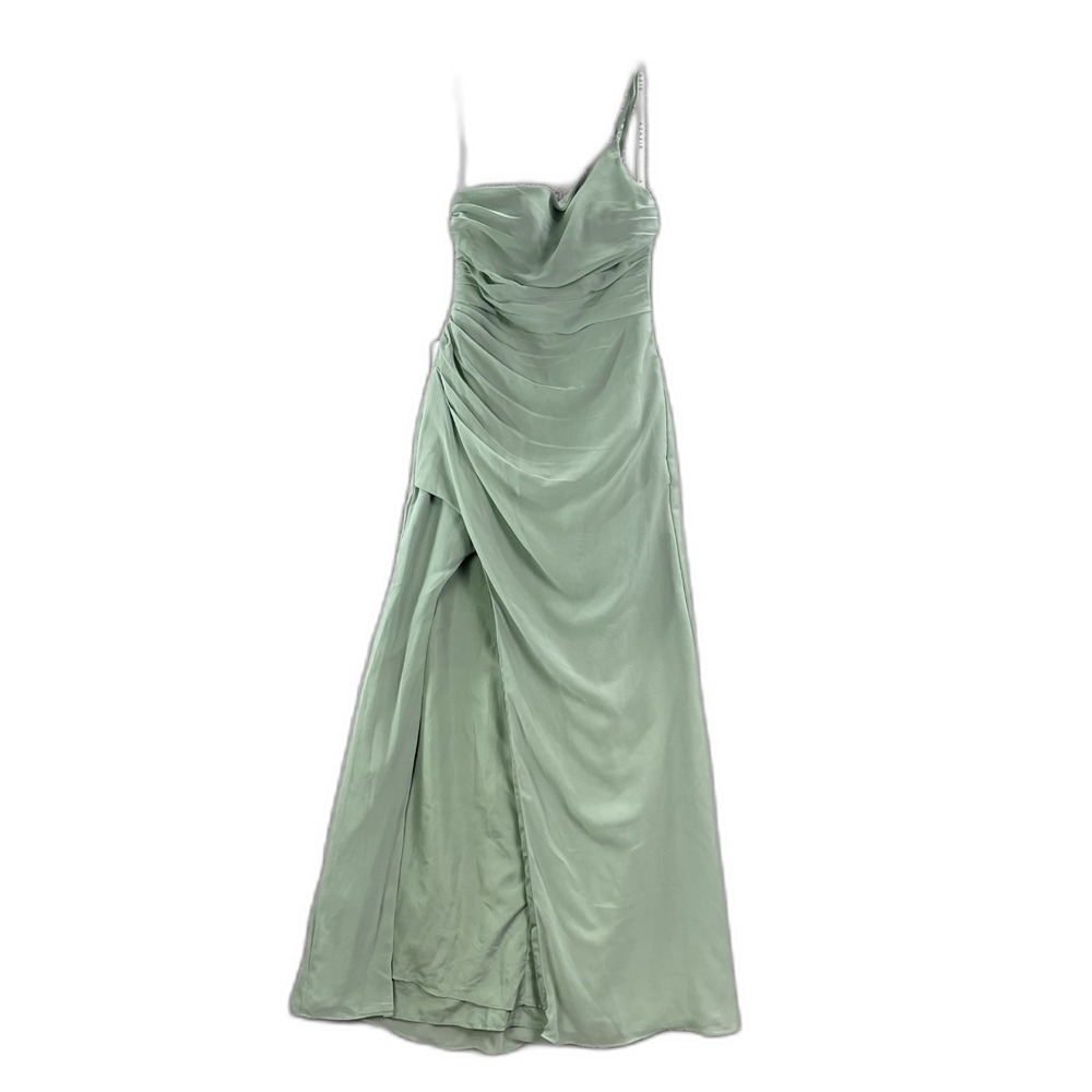 Azazie Eren Mermaid One Shoulder Stretch Satin Dress Women A2 Green Party Formal